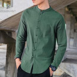 men shirt kung fu UK - Fashion Men Linen Shirts Long Sleeve Chinese Style Mandarin Collar Traditional Kung Fu Tang Casual Social Men's Casual Shirts Clothing