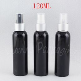 120ML Black Plastic Bottle With Silver Spray Pump , 120CC Toner / Water Sub-bottling , Empty Cosmetic Container ( 40 PC/Lot )