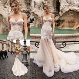 berta sexy mermaid wedding dresses sweetheart lace applique sweep train beach boho bridal gowns plus size robe de marie
