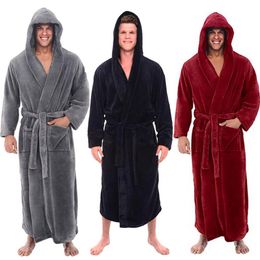 Women's Sleep Lounge Fashion Casual Mens Bathrobes Flannel Robe Hooded Long Sleeve Couple Men Woman Robe Plush Shawl Kimono Warm Male Bathrobe Coat