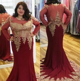 plus size mermaid evening gowns jewel neck lace formal prom dresses with appliqued long sleeves party gowns custom