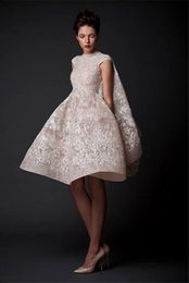 Krikor Jabotian Wedding Dresses Jewel Lace Appliques Sleeveless Beach Bridal Gowns Knee-Length Short A-Line Wedding Dress with Ple265Y