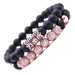 Fashion Natural Stone Bracelet Set Micro-Inlaid Zircon Stretch Line Bracelet Copper Jewellery Men Women Bangle Support FBA Drop Shipping