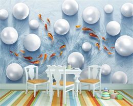 Photo 3d Wallpaper Small fresh and simple 3D three-dimensional round fish sofa background wall Decorative Silk Mural Wallpaper