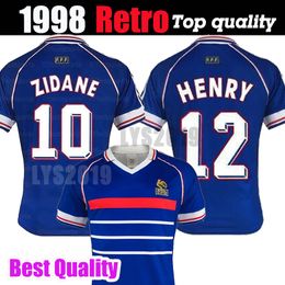 1998 rétro France maillot de football nom personnalisé numéro zidane 10 henry 12 chemises de football top qualité football vêtements français grande taille xxl