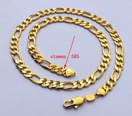 Solid Stamep 585 Hallmarked 18 k Yellow Fine Gold Gf Figaro Chain Link Necklace Lengths 8mm Italian Link 24"