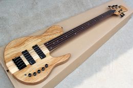 Factory Custom 5-string ASH Neck-Thru-Body Electric Bass Guitar with Rosewood Fretboard,Fretless,Black Hardwares,Offer Customised