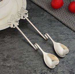 Heart Shaped Spoons Suspensible Seasoning Ladle Scoop Twisting Hanging Cup Coffee Dessert Teaspoon Stainless Steel