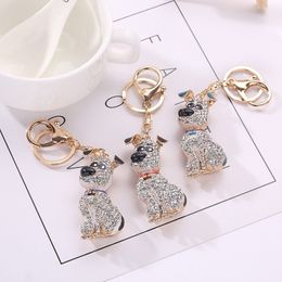 Crystal Puppy Dog Keychain Alloy Diamond Dog Key Ring Purse Bag Car Pendent Key Chain Wedding Birthday Ornament Gift 3colors GGA2755