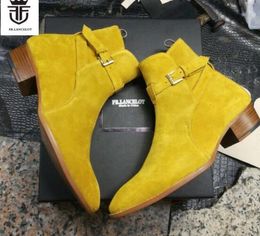 2019 suede leather men booties buckle strap Boots slip on Ankle Boots Men's Fashion med heel Autumn Boots