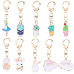 Animal Rabbit Plant Charms Keychain Key Chains Jewelry Cute Enamel Alloy Metal Car Keys Holder Garment Handbag Decoration