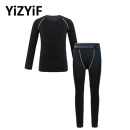 Kids Sport Outfit Boys Girls Winter Thermal Long Sleeve Shirt Top And Leggings Set Training Basketball Children Athletic Set