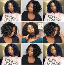 fashion Brazilian Hair little lace front wig scalp short bob style curly soft wig African Ameri Simulation Human Hair bob curly wig in stock