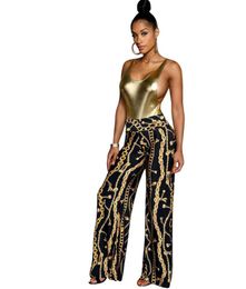 Fashion-New Arrivals 2018 Women Clothing Gold Chain Digital Printing Long Pants Straight Trousers Women Printed Pants High Waist Trousers