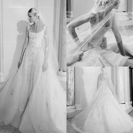 Modest ELIE SAAB Elegant A Line Wedding Dresses Spaghetti Sleeveless Backless Lace Applique Sequins Wedding Gowns Sweep Train robe de mariée