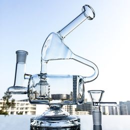 Clear Unique Glass Bong Hookahs Inline Percolator Oil Dab Rigs Recycler Bongs With Double Recyclers Chamber 14mm Joint Water Pipes