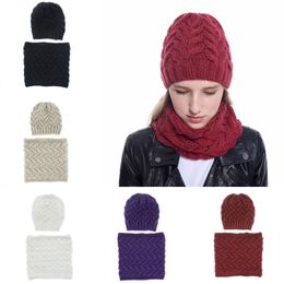 M226 Autumn Winter Women's Knit Hat + Neck Warm 2pcs set Beanies Cap Hat Crochet Hat Warm Neckerchief