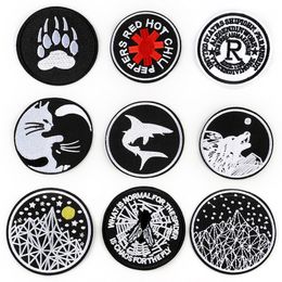 Black and White Animals Embroidery Patches for T-shirt Iron on Stripes Appliques Starry Sky Clothes Stickers Clothing Badges @G