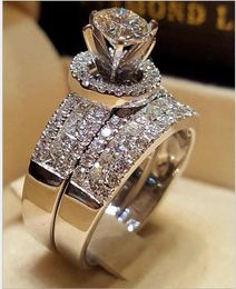 Cute Female Crystal White Zircon Stone Set Sier Engagement Ring Vintage Bridal Wedding Rings For Women