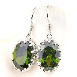 luckyshine 925 sterling silver plated classic womens drop earrings green oval peridot gemstone zircon hook earring e0067