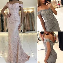 Off the Shoulder Prom Dresses Long 2019 Mermaid Beaded Lace Applique Formal Evening Gown Sweet 16 Dress Women Elegant Formal Gowns