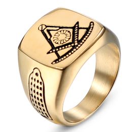 High Qualtiy Polished Brand Past Master Masonic Signet Rings Gold Colour Titanium Stainless Steel Freemason Free Mason Ring for Men Jewellery