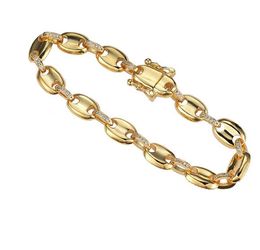 14K Gold Plated Marine Link CZ Bling Bling Bracelets 9mm Width 7inch 8inch CZ Link Chain Bracelet For Men Women267N