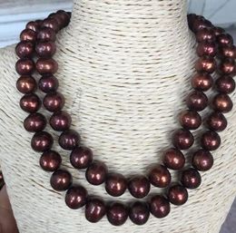 Double strands 12-13mm South Sea chocolate baroque pearl necklace 18 "925 silver