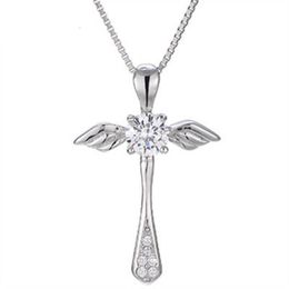 925 Sterling Silver Notre Dame De Paris Angel Wings Cross Pendant Necklaces for Women Men Vintage Jewellery DHL Wholesale