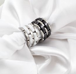 -Anillo clásico de una sola fila Cerámica en blanco y negro Cerámica para mujeres Ring de bodas con los dedos