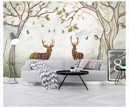 3D Custom wall papers home decor photo wallpaper Nordic hand-painted cartoon tree elk idyllic mural living room sofa TV background wall