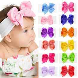 Baby Girls Bow Headbands Kids Nylon elastic Bowknot Hairbands Kids Hair Accessories Grosgrain Hair band turbon knot Headdress 12 Colors M312