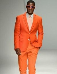 New Arrival Orange Men Wedding Tuxedos Notch Lapel Two Button Groom Tuxedos Formal Prom/Dinner/Men Blazer Popular Suit(Jacket+Pants+Tie)2096