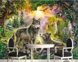 beibehang Vinyl wall Custom silky wallpaper new forest big wolf stereo landscape TV sofa background wallpaper home decorations