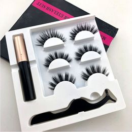 Magnetic Eye lashes eyeliner Kit Liquid Eyes liner 3 pairs False Eyelashes + Tweezers Magnet Makeup Eyelash Set