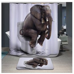 Modello dell'elefante tenda della doccia Funny Animals poliestere Occhiali Cane Orso Shark Panda Stampato Waterpoof Bath Curtain