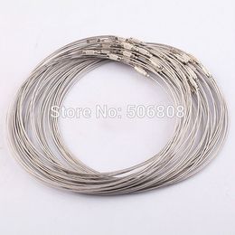 Wholesale -100pcs 1mm 18inch Grey stainless steel wire necklace cord collar choker screw clasp Jewellery Findings
