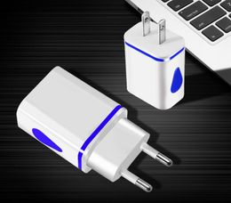 LED Wall Charger Dual USB 2 Ports Light Up Water-drop Home Travel Power Adapter AC US EU Plug For smartphone HUAWEI Tablet