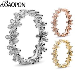 Hot Fashion Rose Gold Colour Dazzling Daisy Meadow Stackable Rings For Women Compatible With Original Fine Ring Gift