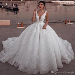 New Design White A-Line Wedding Dresses V Neck Ball Gown Vestidos De Marriage Sleeveless Organza Boho Bridal Gowns Plus Size