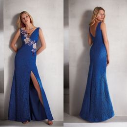Valerio Luna 2019 Prom Dresses Sexy Deep V Neck High Side Split Lace Appliques Evening Gowns Floor Length A Line Special Occasion Dress