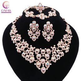 Women Trendy Necklace For Party Wedding Jewellery Sets Statement Necklace Exclusive Sales With Earrings AB Shining Crystal