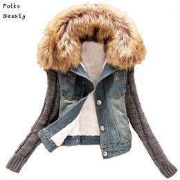 2017 New women's Autumn Denim Jacket Women winter Coat slim yarn large fur collar lamb cotton denim outerwear jeans 4XL1