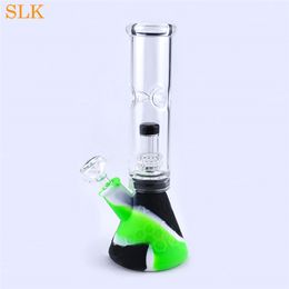 10'' dab rig hookah heady glass bongs water pipe thick glass tube smoking pipe FDA Silicone shisha beaker bong with glass perc