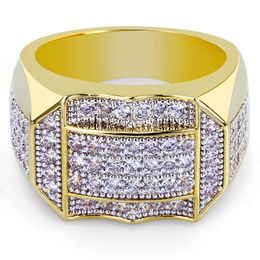 Wholesale-European and American hip-hop men's rings, Micro mosaic zircon rings gold plated rings fashion accessories.