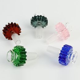 Colorful Tooth Gear Shape Handle 14MM 18MM Male Glass Bong Bowl Joint Container Herb Tobacco Filter Holder Hookah Smoking Waterpipe Tool DHL