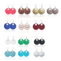 Hot Fashion Jewelry PU Leather Earrings Candy Color Round Metal Faux Leather Dangle Earrings