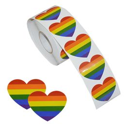 Rainbow flags Gay Pride Stickers-500-Count Love Rainbow Stickers Roll In Heart-Shaped,Pride Flag Labels For Gifts,Crafts,Envelope Sealing,