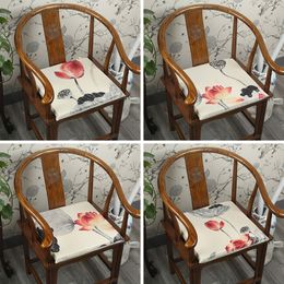 Classic Lotus Flower Sofa Chair Seat Cushion Home Office Chair Mat Chinese Dining Chair Armchair Seat Pad Cotton Linen Seating Cushion