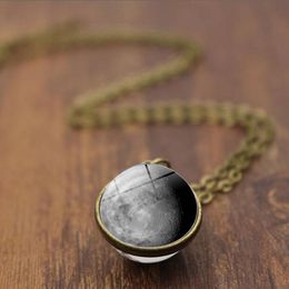 2 Colour Grey Moon Double Sided Pendant Necklace Art Photo Glass Cabochon Jewellery Vintage Handmade Necklaces for Women Gift GB1598